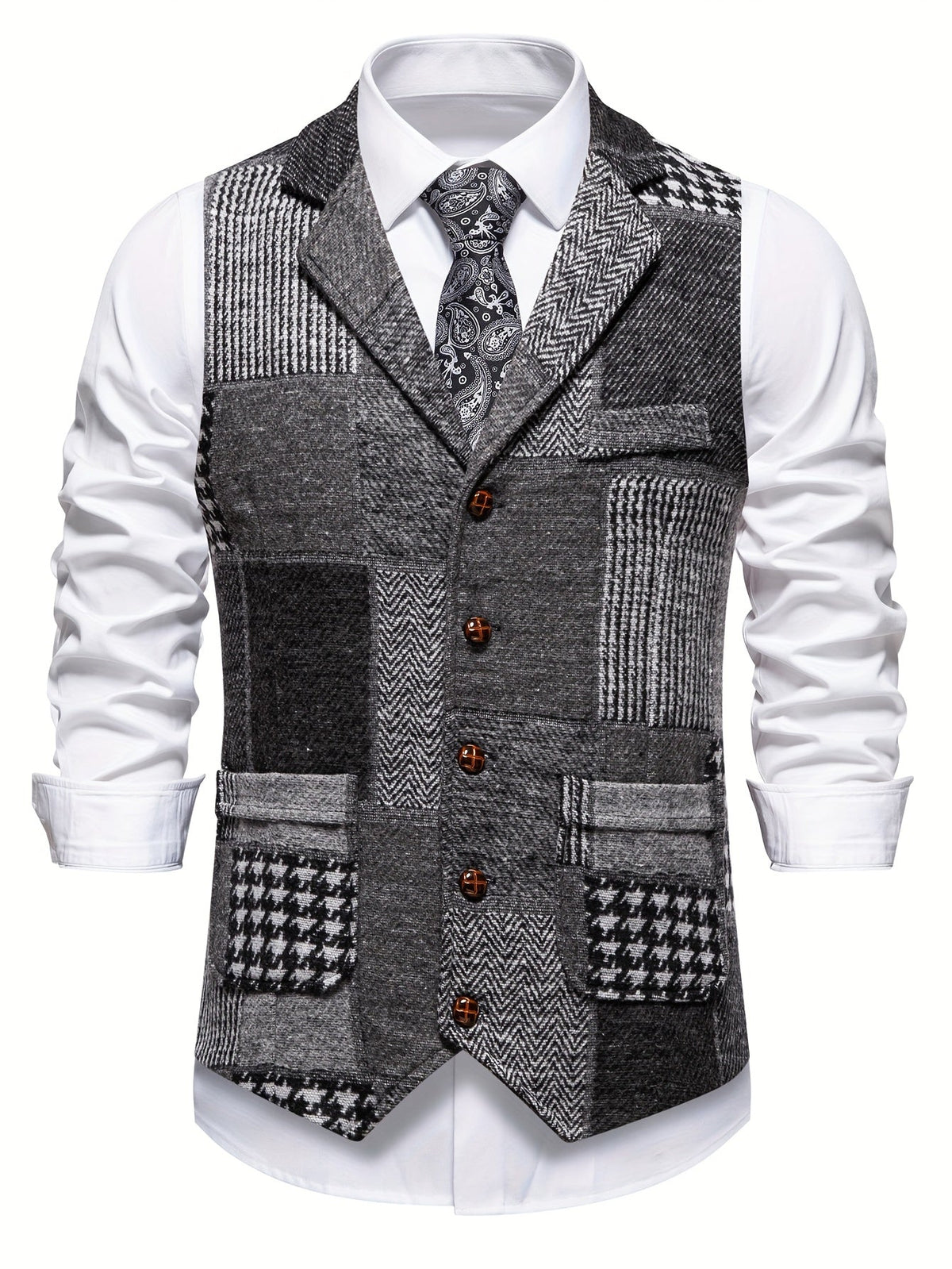 Trevor | Patchwork Vest med Herringbone Mønster