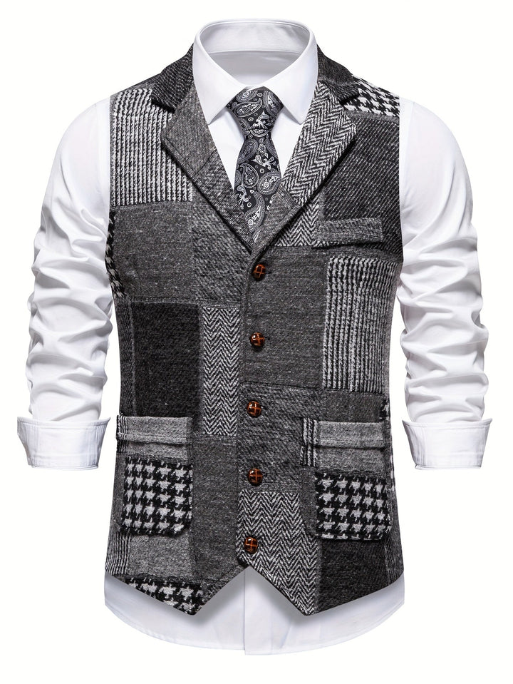 Trevor | Patchwork Vest med Herringbone Mønster