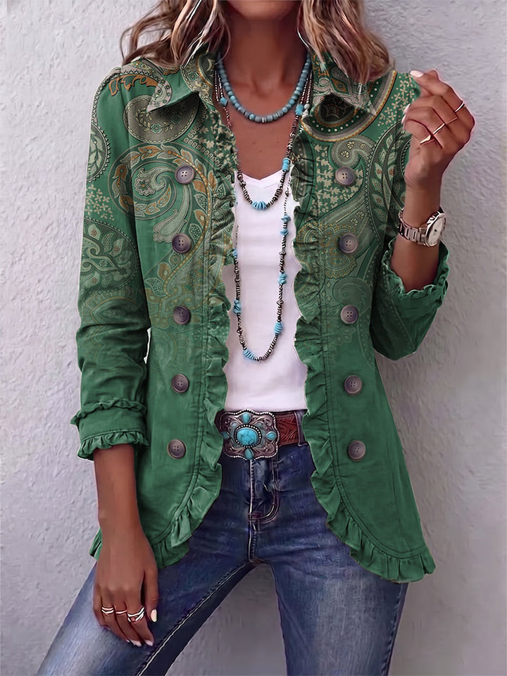 Cosima | Bohemsk Paisley Jakke med Volanger