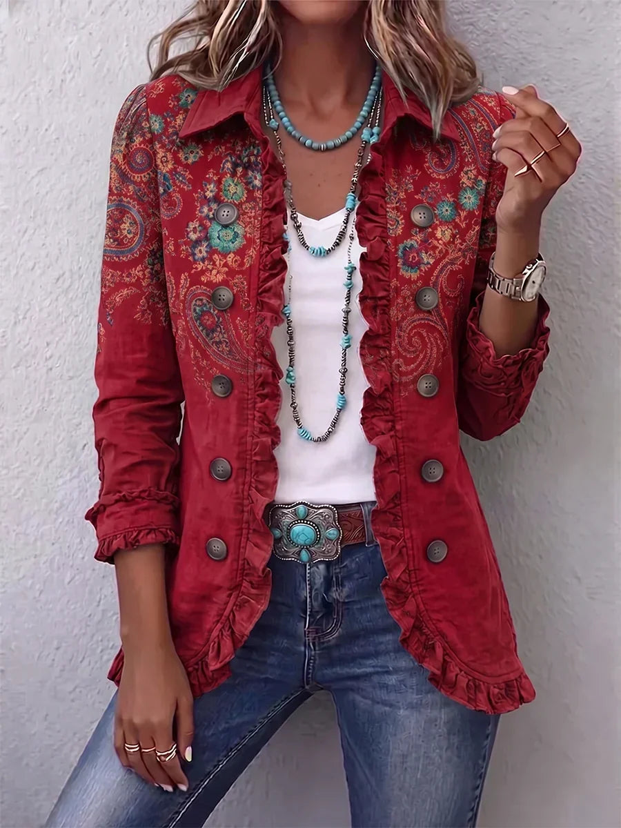 Carlotta | Bohemsk Paisley Jakke med Volanger