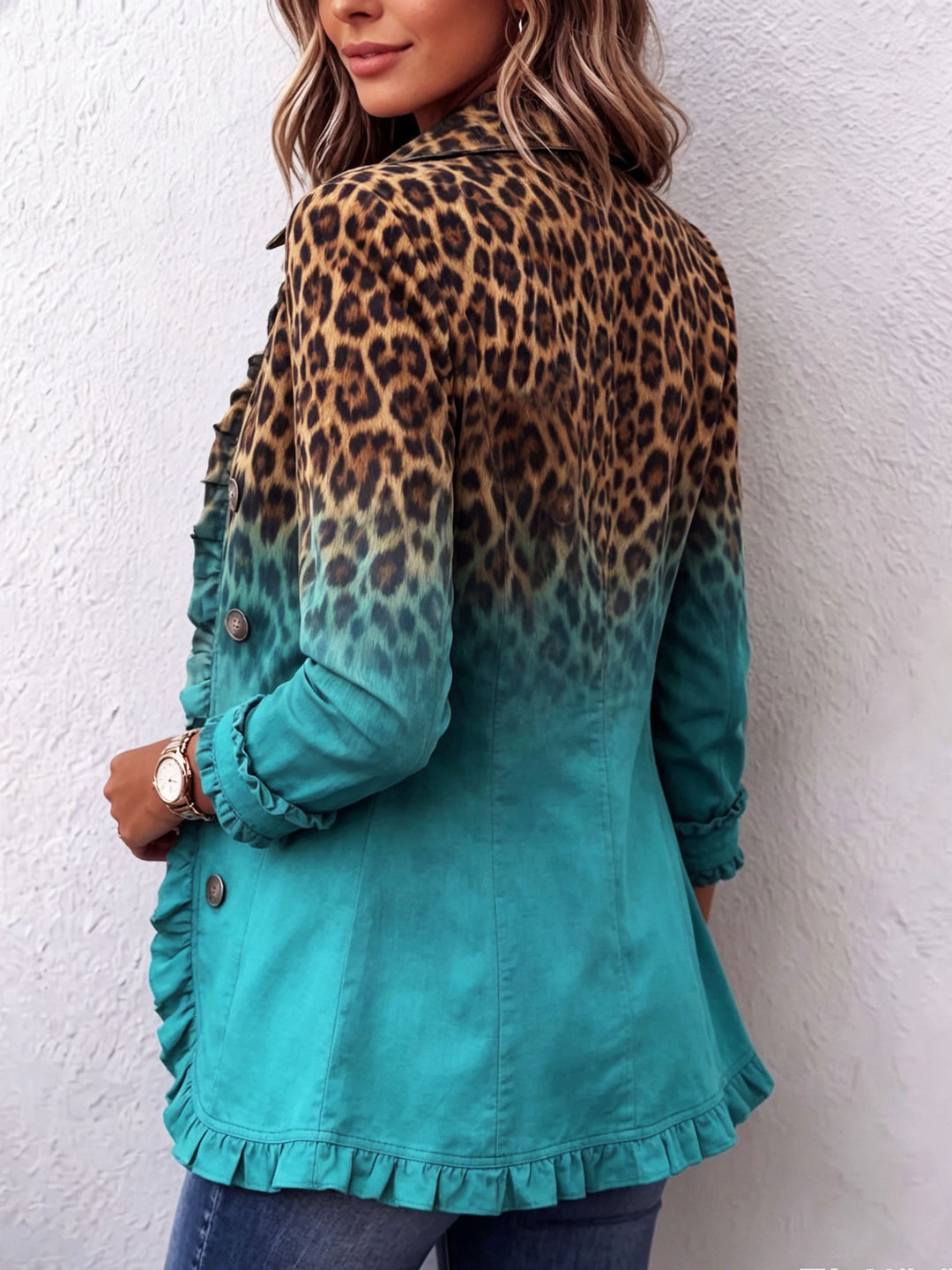 Beatrice | Blazer med Leopardmønster Ombre med Volanger