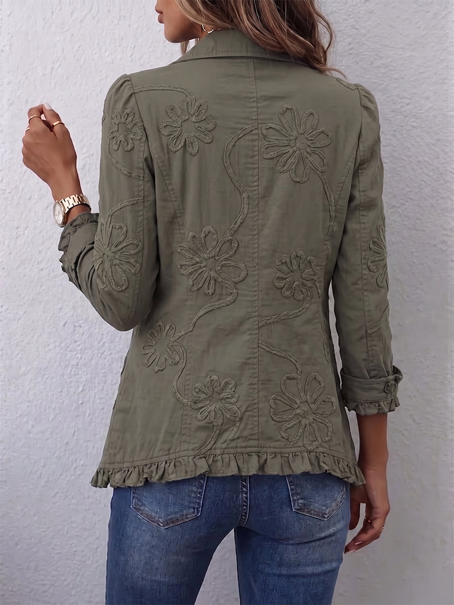 Alessandra | Boho-Chic Jakke med Blomsterbroderi og Rynkede Detaljer