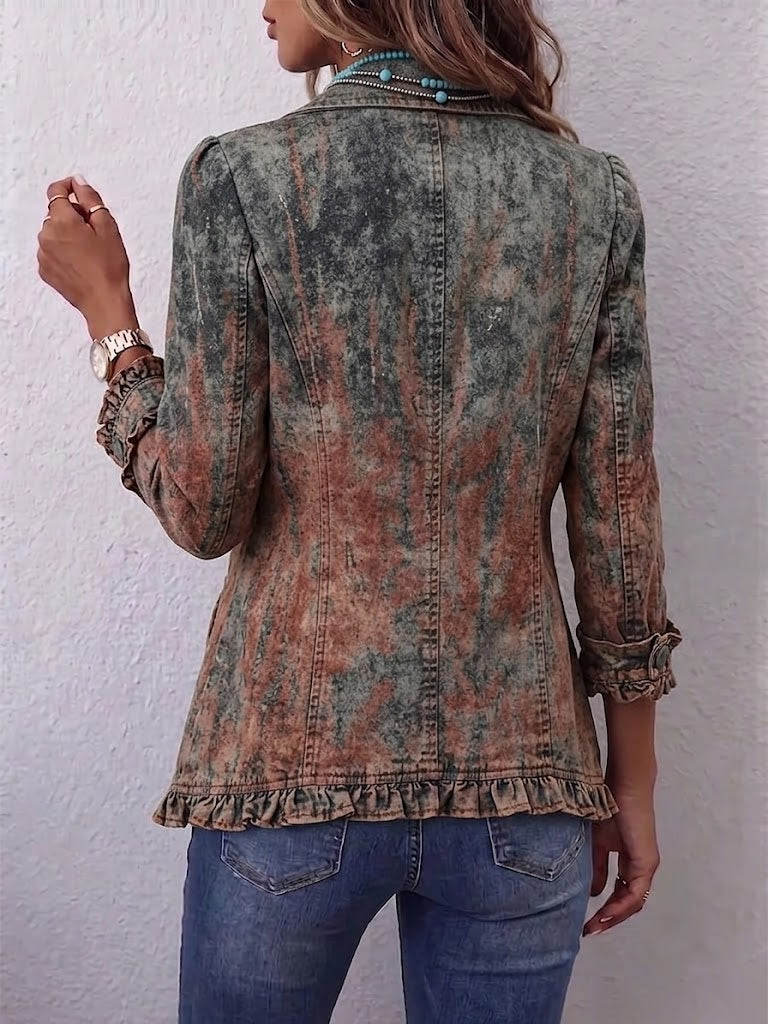 Flavia | Vintage Jakke med Gradient og Strukturert Volanger
