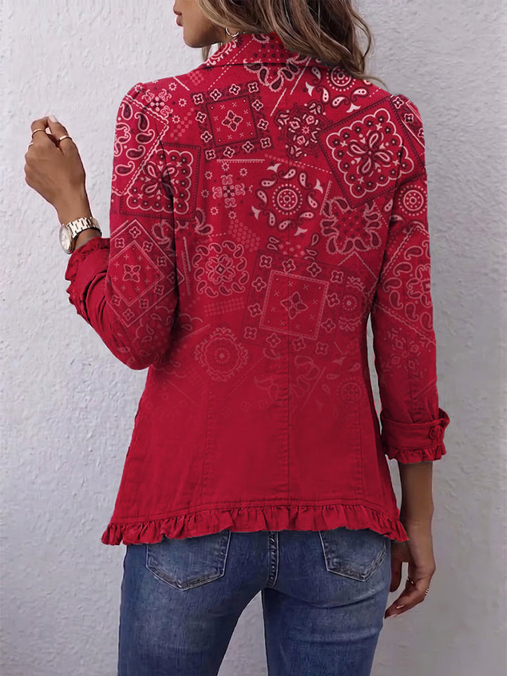 Gaia | Bohemsk Paisley Ombré Jakke med Volanger
