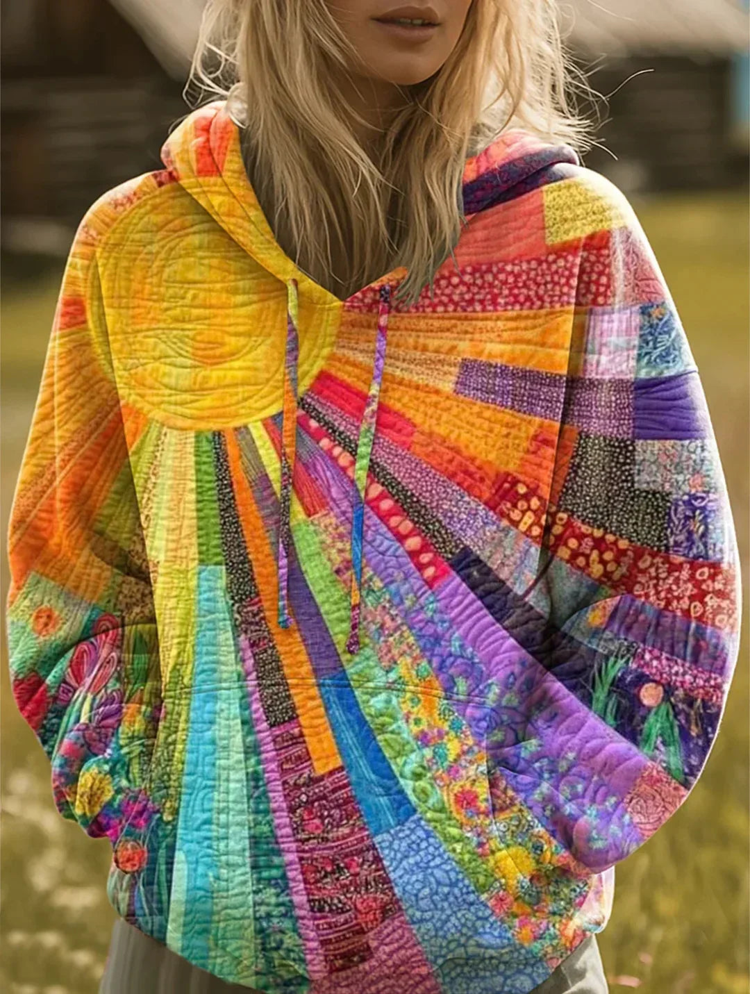 Madison | Livlig Patchwork Bohemsk Hettegenser